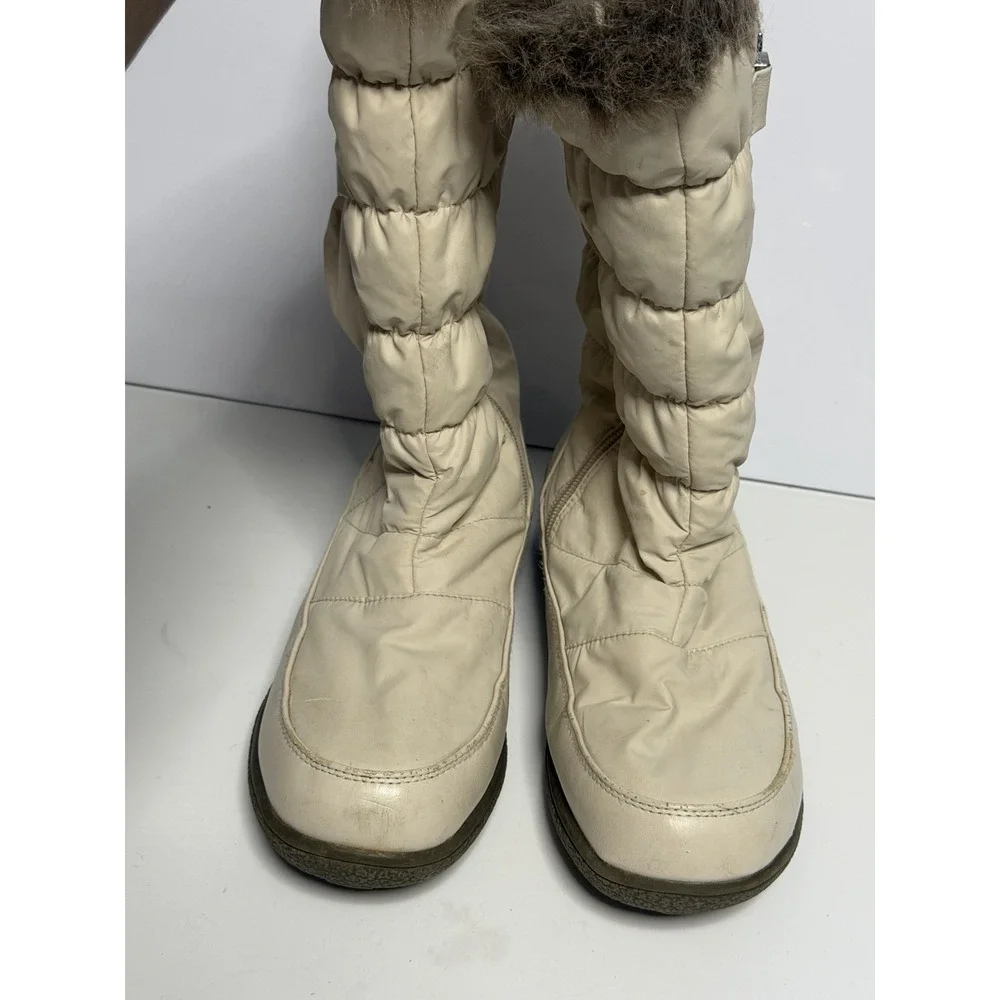Totes Women's Winter Snow Boots Ivory Faux Fur Lining Double Buckle Zip Up 8 C-2